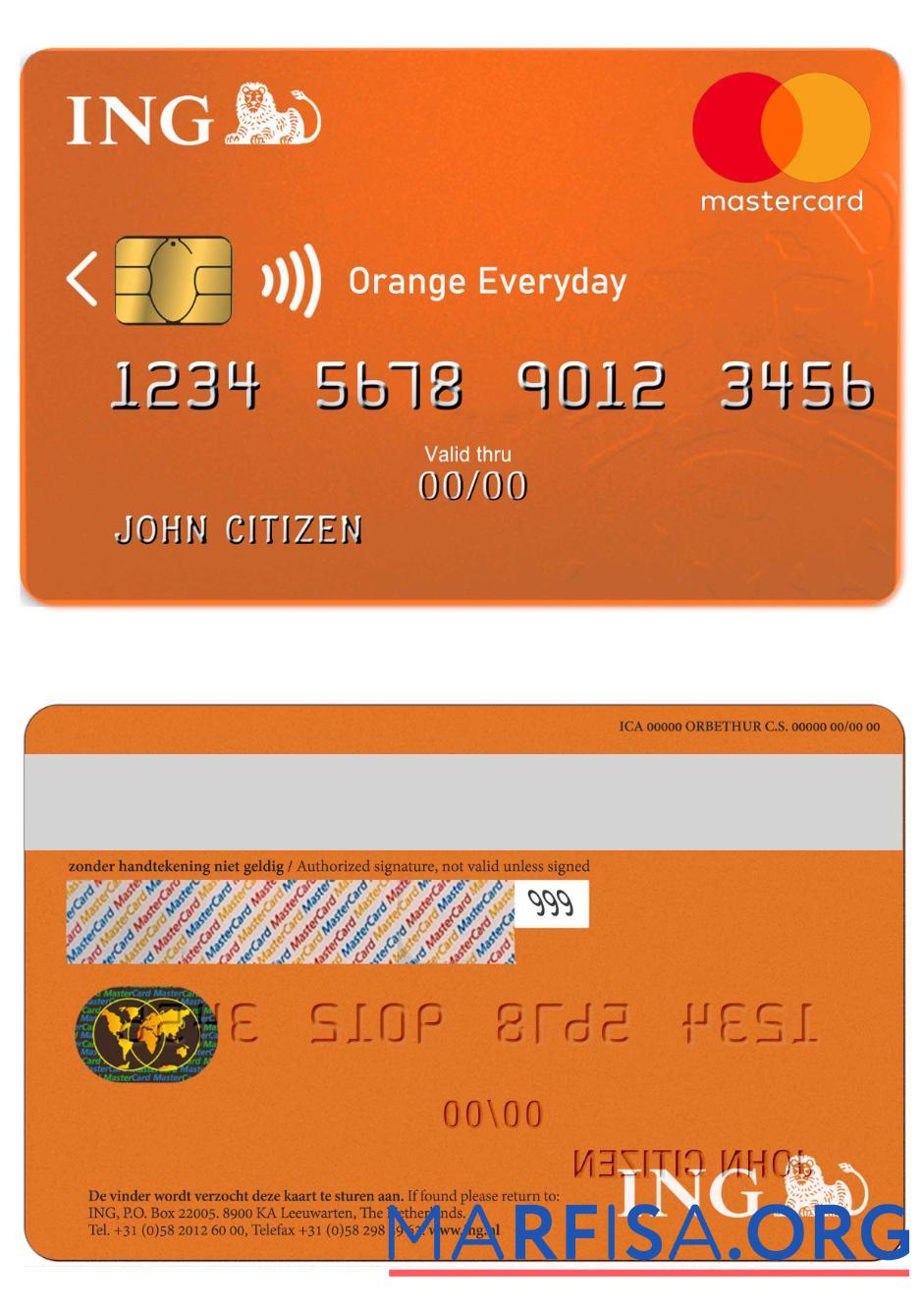Blank Netherlands ING Orange MasterCard example